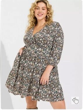 torrid Brown Multi Floral V‑Neck Tiered Mini Dress Size 4